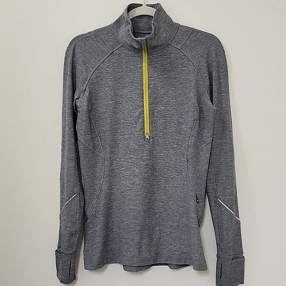 LULULEMON LUNO SIGNATURE UNIQE THUMB HOLE YELLOW ZIP WORKOUT COMFY GRAY-JACKET - Picture 4 of 16